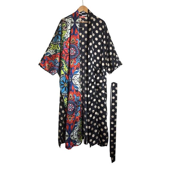 Alembika Paisley Dot Long Kimono Jacket Robe Satin Women's Size 1X Multi NWT - Picture 2 of 13